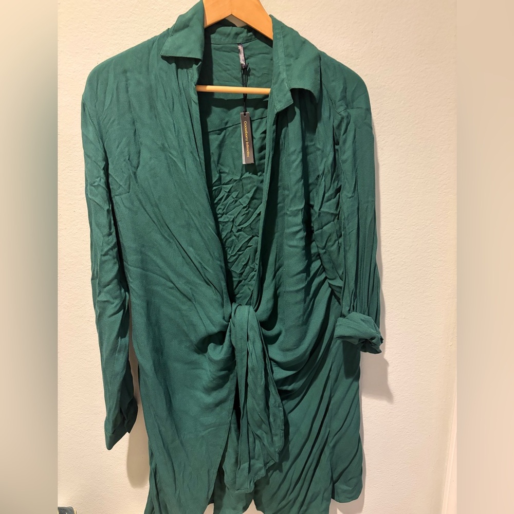 NWT Gooseberry Intimates Green Tie-Front Women's Shirt Dress Cover up xs-s